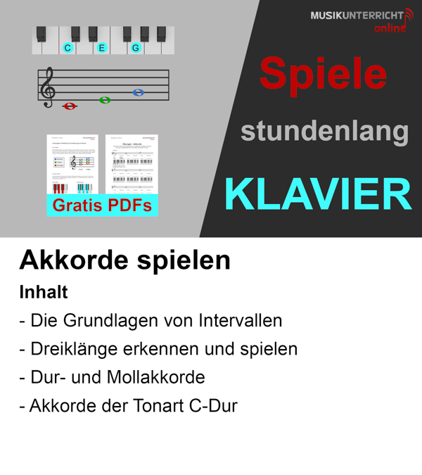 Klavier lernen in 8 Wochen? Klar geht das! In der 3. Lektion lernst Du Akkorde zu bilden und zu spielen.
