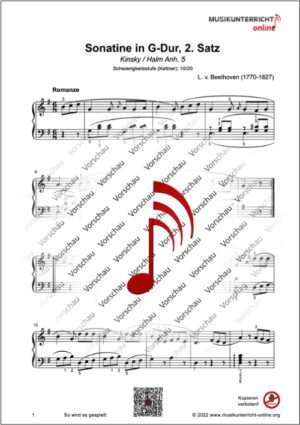 Vorschaubild Noten S. 1 Beethoven Sonatine in G-Dur, 2. Satz