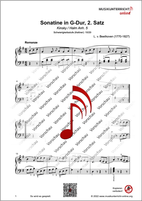 Produkt_Vorschau_Beethoven_Sonatine_G-Dur_Satz_2_2 Vorschaubild Noten S. 1 Beethoven Sonatine in G-Dur, 2. Satz