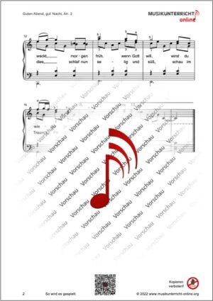 Vorschaubild Noten S. 2 Brahms Guten Abend, gut' Nacht, Arr. 2