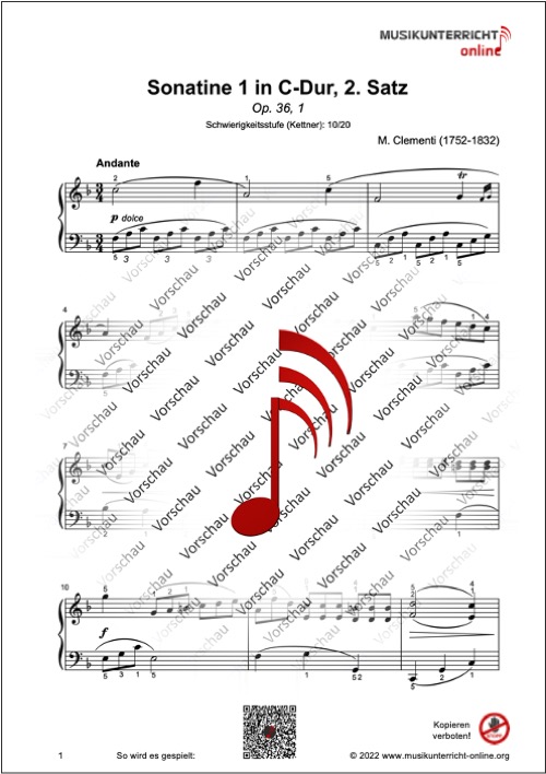 Vorschaubild Noten S. 1 M. Clementi Sonatine in C-Dur, 2. Satz