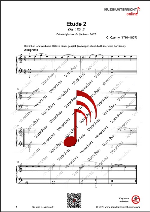 Produkt_Vorschau_Czerny_139-2_2 Vorschaubild Noten S. 1 Czerny Etüde 2