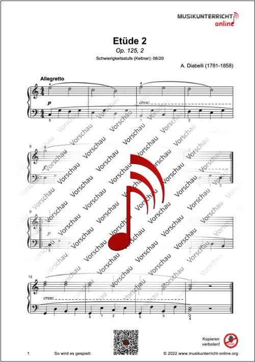Produkt_Vorschau_Diabelli_125-2_2 Vorschaubild Noten S. 1 Diabelli Etüde 2 - Op. 125,2