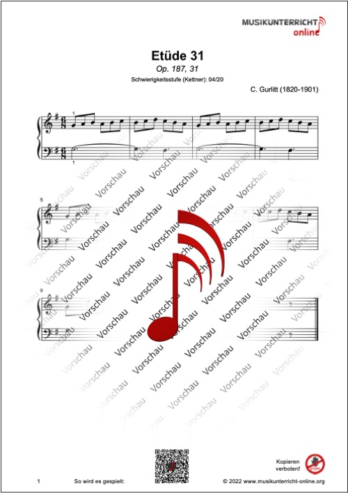 Produkt_Vorschau_Gurlitt_187-31_2 Vorschaubild Noten S. 1 Gurlitt Etüde 31, Op. 187, 31