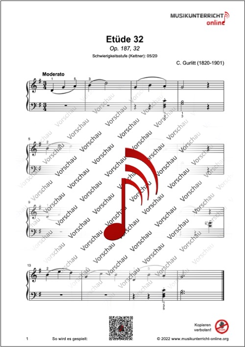 Vorschaubild Noten S. 1 Gurlitt Etüde 32, Op. 187, 32