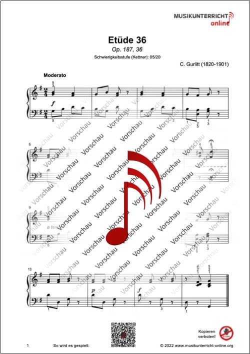 Produkt_Vorschau_Gurlitt_187-36_2 Vorschaubild Noten S. 1 Gurlitt Etüde 36, Op. 187, 36
