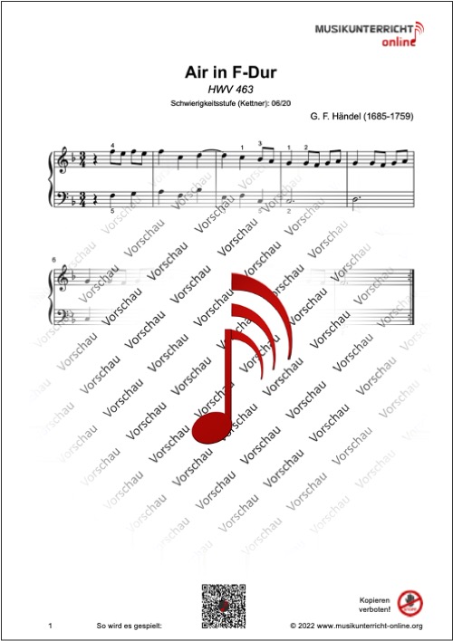 Vorschaubild Noten S. 1 Händel Air in F-Dur