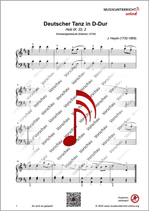 Vorschaubild Noten S. 1 Haydn Deutscher Tanz in D-Dur