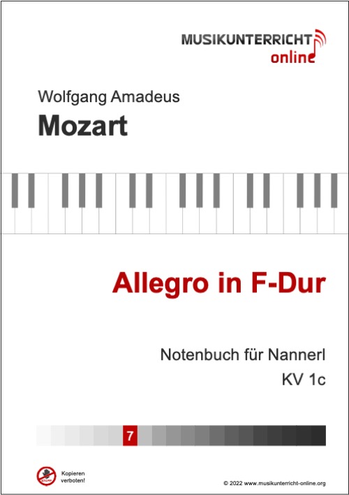 Vorschaubild Noten Titelseite W. A. Mozart Allegro in F-Dur, KV 1c