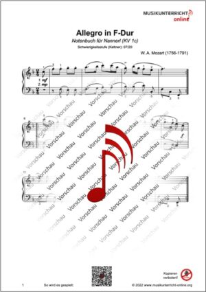 Vorschaubild Noten S. 1 W. A. Mozart Allegro in F-Dur, KV 1c