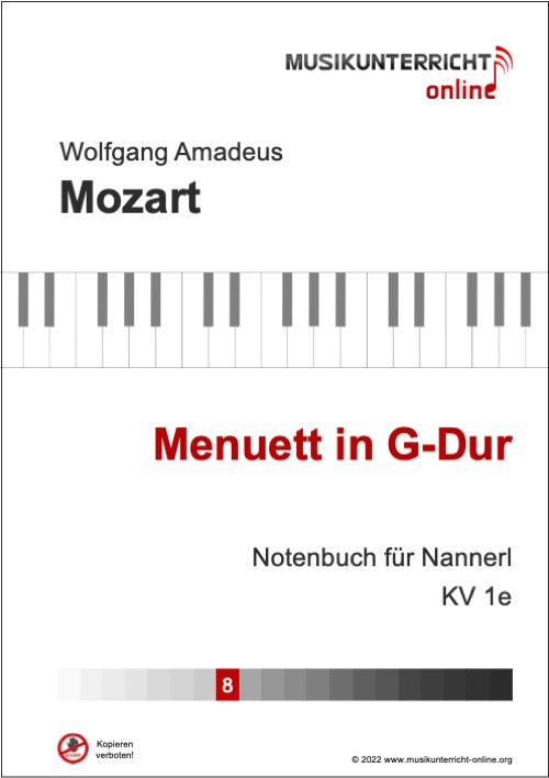 Vorschaubild Noten Titelseite W. A. Mozart Menuett in G-Dur, KV 1e