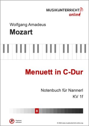Vorschaubild Noten Titelseite W. A. Mozart Menuett in C-Dur, KV 1f
