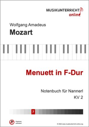 Vorschaubild Noten Titelseite W. A. Mozart Menuett in F-Dur, KV 2