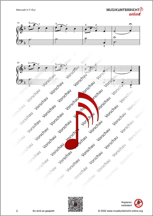 Produkt_Vorschau_Mozart_KV2_Menuett_F-Dur_S3 Vorschaubild Noten S. 2 W. A. Mozart Menuett in F-Dur, KV 2