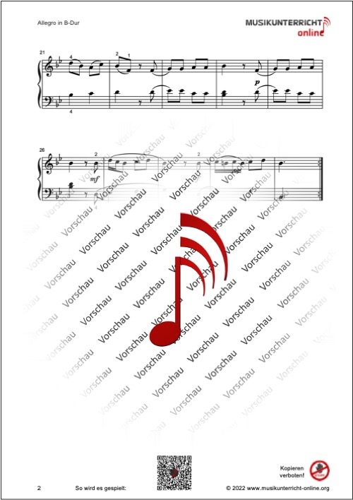 Vorschaubild Noten S. 2 W. A. Mozart Allegro in B-Dur, KV 3