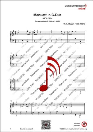 Vorschaubild Noten S. 1 W. A. Mozart Menuett in C-Dur, KV 6 / IIIa