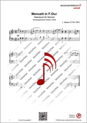 Vorschaubild Noten S. 1 Leopold Mozart Menuett in F-Dur