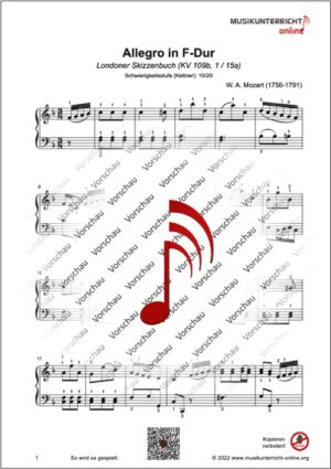 Vorschaubild Noten S. 1 W. A. Mozart Allegro in F-Dur, KV 109b, 1 / 15a