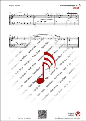 Vorschaubild Noten S. 4 C. Petzold Menuett in g-Moll, Notenbüchlein für Anna Magdalena Bach, Anh. 115