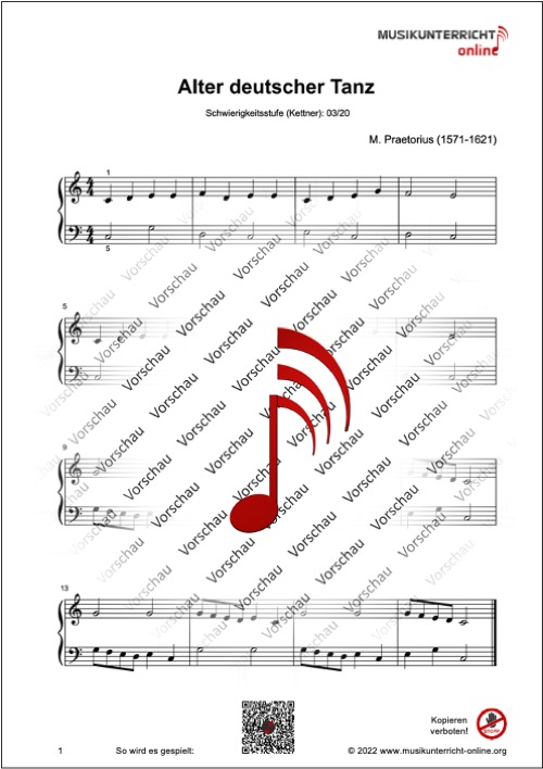 Vorschaubild Noten S. 1 Praetorius Alter deutscher Tanz