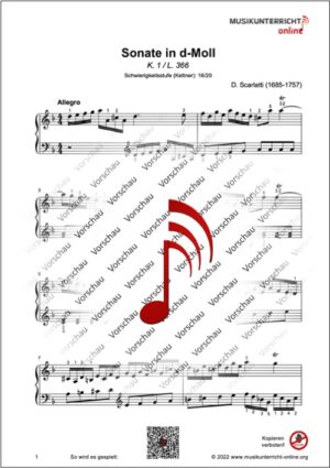 Vorschaubild Noten S. 1 Scarlatti Sonate in d-Moll