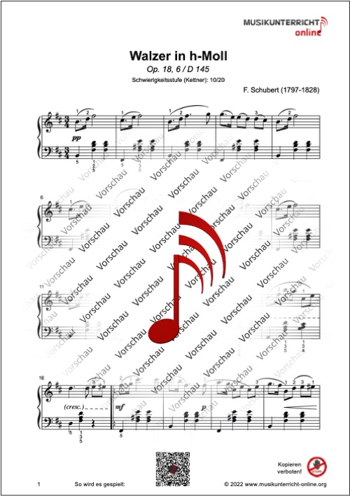 Vorschaubild Noten S. 1 F. Schubert Walzer in h-Moll, Op. 18,6 / D 145