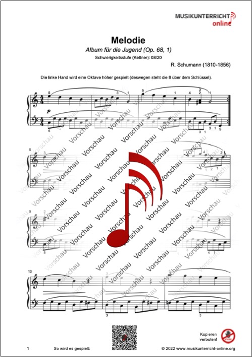 Produkt_Vorschau_Schumann_Melodie_2 Vorschaubild Noten S. 1 R. Schumann Melodie, Album für die Jugend, Op. 68, 1