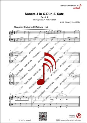 Vorschaubild Noten S. 1 C. H. Wilton Sonate 4 in C-Dur, Satz 2, Op. 5, 4