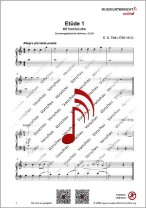 Vorschaubild Noten S. 1 D. G. Türk Etüde 1 und 2, 60 Handstücke