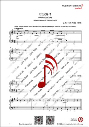 Vorschaubild Noten S. 1 D. G. Türk Etüde 3 und 4, 60 Handstücke