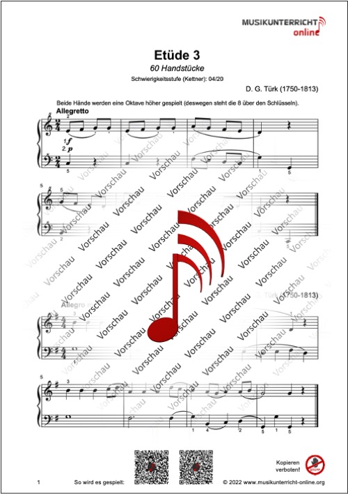 Vorschaubild Noten S. 1 D. G. Türk Etüde 3 und 4, 60 Handstücke