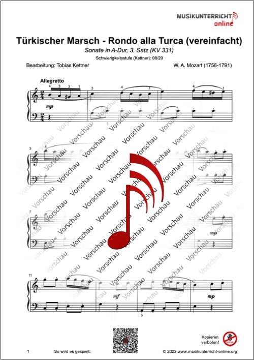 Vorschaubild Noten S. 1 W. A. Mozart Türkischer Marsch - Rondo alla Turca
