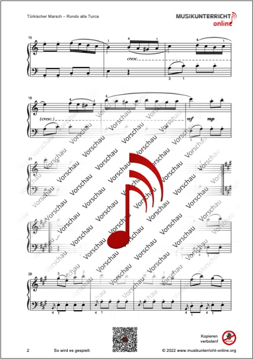 Vorschaubild Noten S. 2 W. A. Mozart Türkischer Marsch - Rondo alla Turca