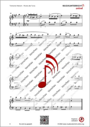 Vorschaubild Noten S. 3 W. A. Mozart Türkischer Marsch - Rondo alla Turca