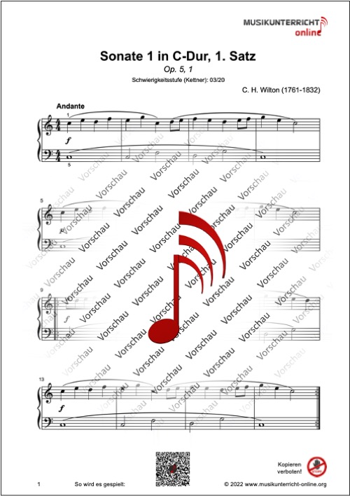 Vorschaubild Noten S. 1 C. H. Wilton Sonate 1 in C-Dur, Satz 1, Op. 5, 1