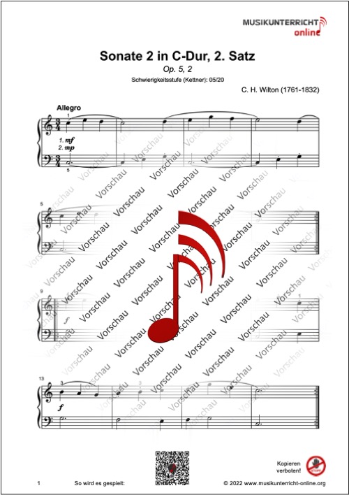 Produkt_Vorschau_Wilton_Sonate_2_Satz_2_2 Vorschaubild Noten S. 1 C. H. Wilton Sonate 2 in C-Dur, Satz 2, Op. 5, 2