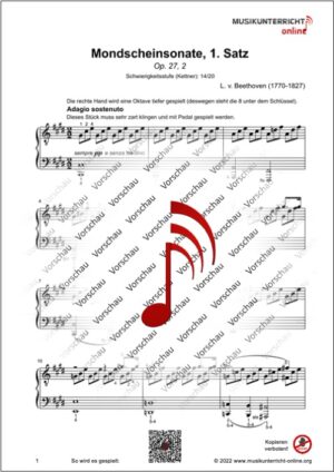 Vorschaubild Noten S. 1 Beethoven Mondscheinsonate 1. Satz